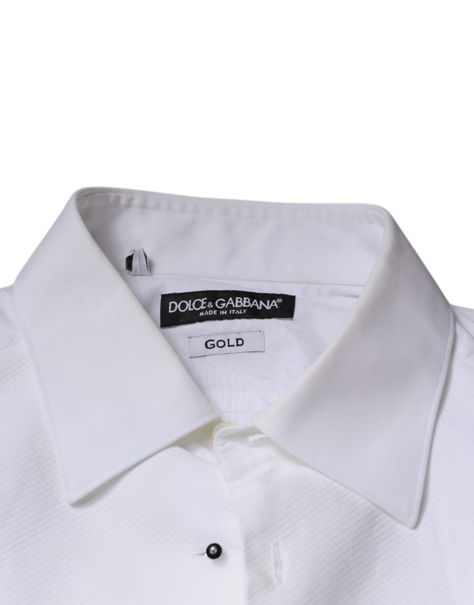 Dolce & Gabbana White Bib Cotton Poplin GOLD Men's Shirt